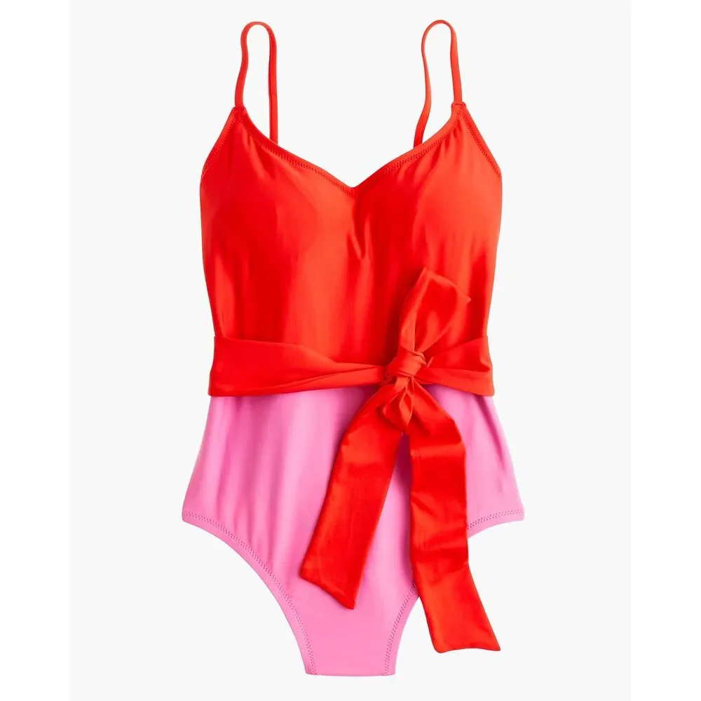 J. Crew Belted colorblock one-piece swimsuit bathing suit Sz 8